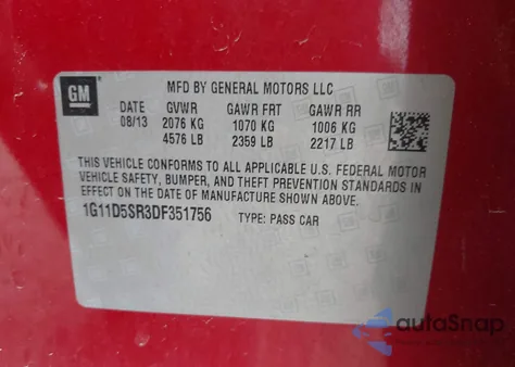 2013 Chevrolet Malibu Eco из США, поврежденный, VIN 1G11D5SR3DF351756